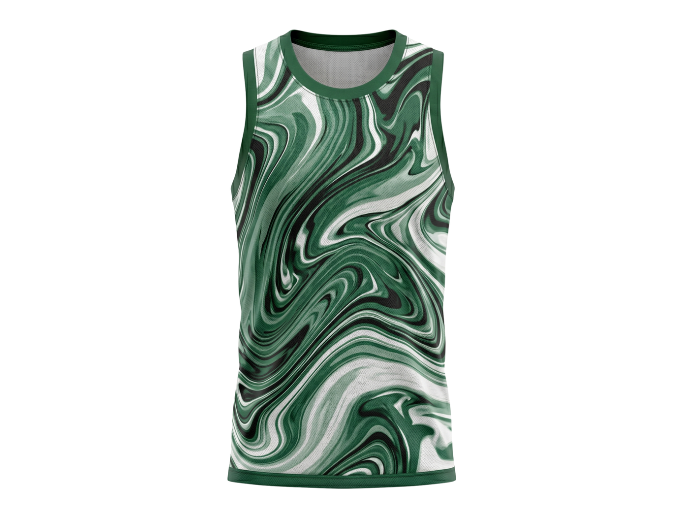 Basketball Tank Top – Custom Sublimated Green Marble Swirl Design | Wholesale Manufacturer