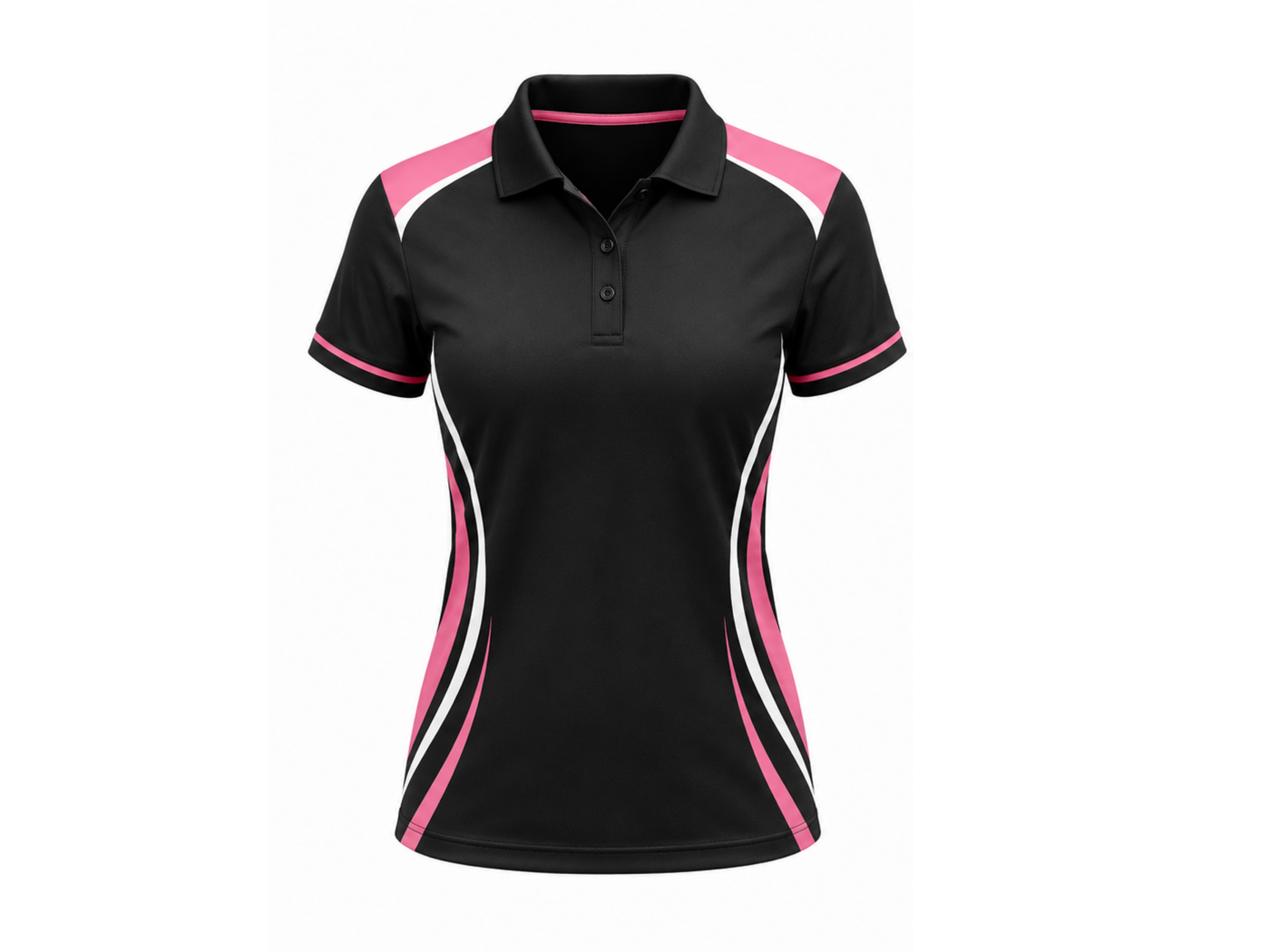 Custom Bowling Polo Shirt – Black Pink White Sublimated Team Apparel