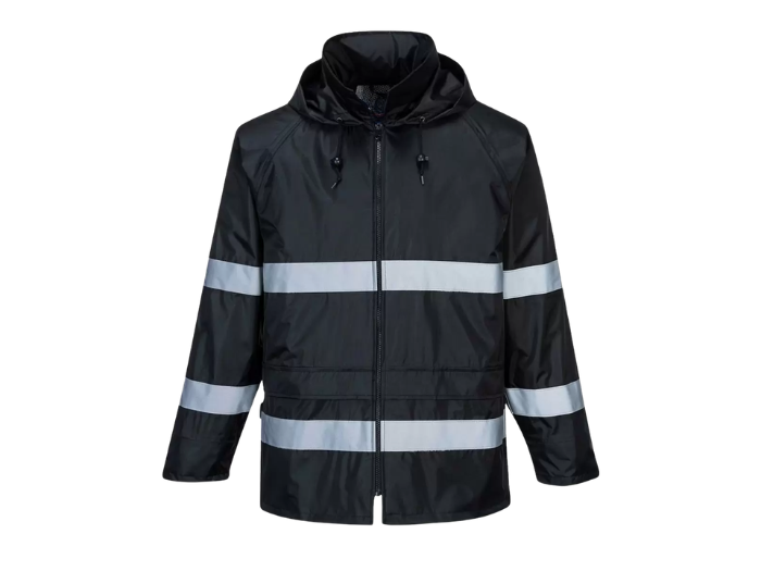 Custom Classic Rain Jacket Black B2B Reflective Workwear