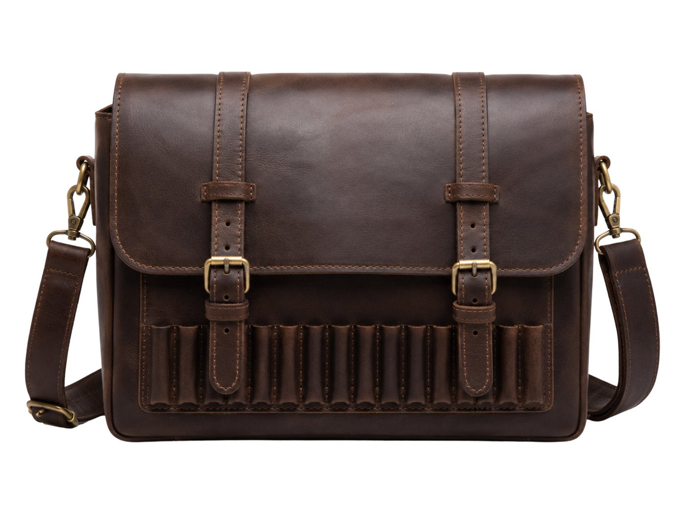 Double-Buckle Hunting Cartridge Leather Bag – Dark Brown | B2B Low MOQ