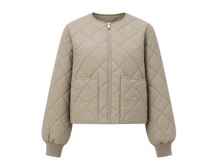 Women’s Diamond-Quilted Round-Neck Duck Down Jacket – Beige | B2B Low MOQ