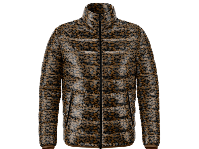 Mottled Abstract-Print Sublimated Puffer Jacket – Brown, Taupe and Black | B2B Low MOQ