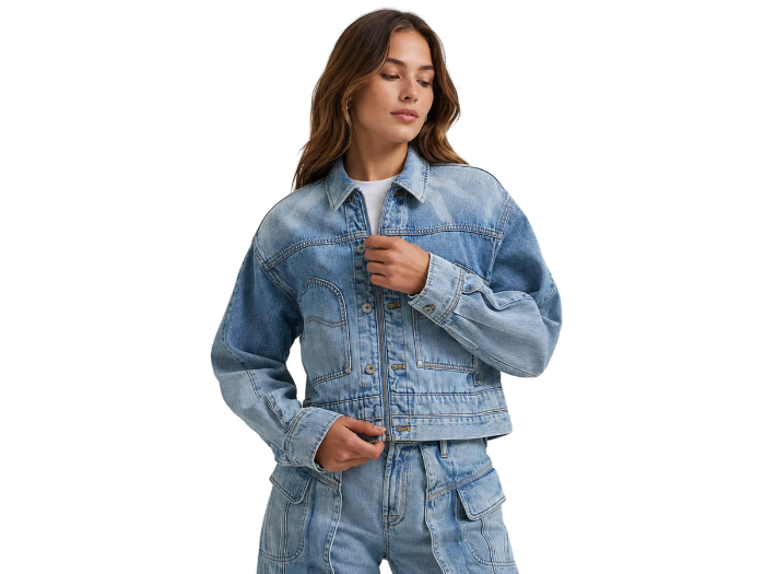 B2B Washed Cropped Denim Jacket Women’s Light Blue