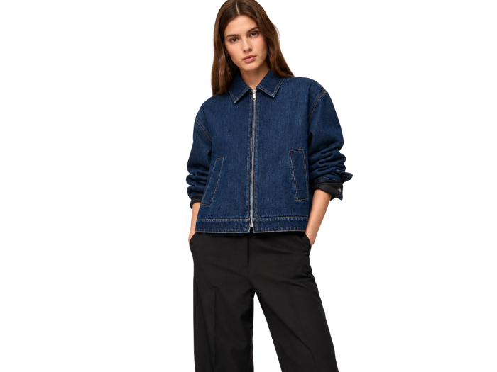 B2B Women’s Zip-Front Denim Jacket Dark Blue Low MOQ