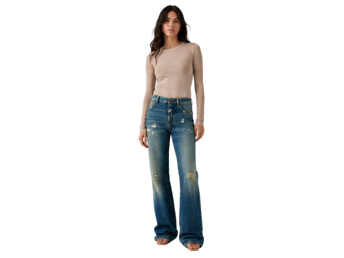 Slim Bootcut Denim Pants Mid Blue Distressed Wash | B2B Low MOQ