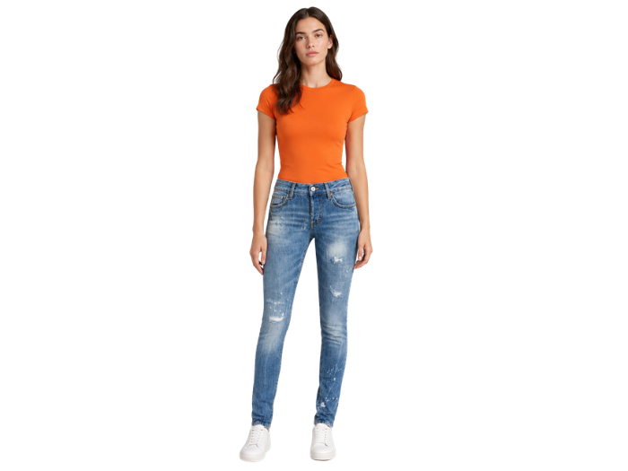 Skinny Denim Pants Light Blue Distressed Wash | B2B Low MOQ