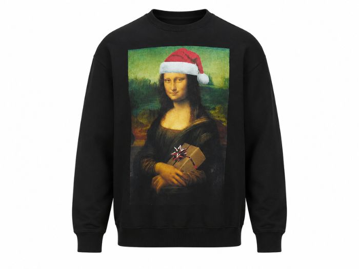 Crewneck Sweatshirt Black Holiday Portrait DTG Print | B2B Low MOQ