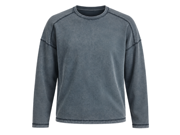 B2B Grey Acid Wash Drop Shoulder Sweatshirt Low MOQ Manufacturer