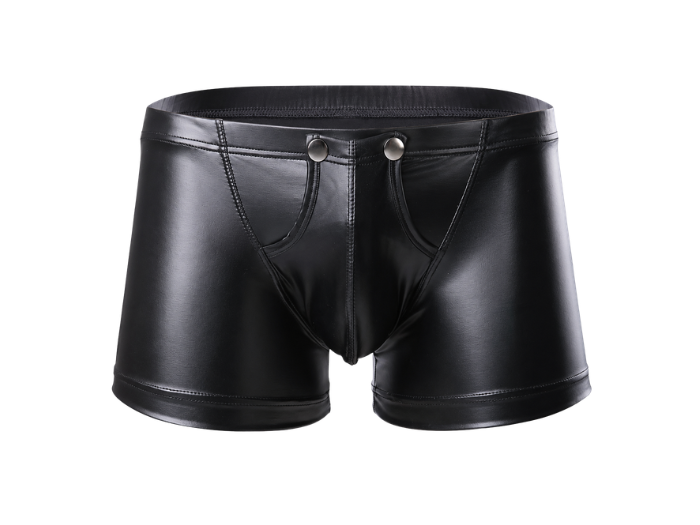 Men’s Leather Boxer Shorts Black with Button Front | B2B Low MOQ