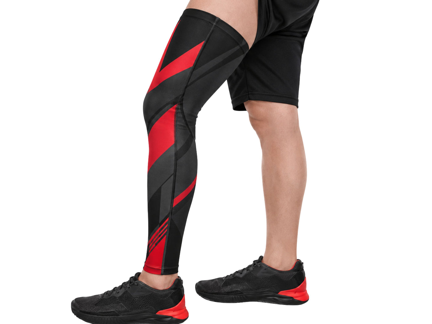 Custom Black Red Rugby Full Leg Sleeve | Wholesale Team Compression Sleeve