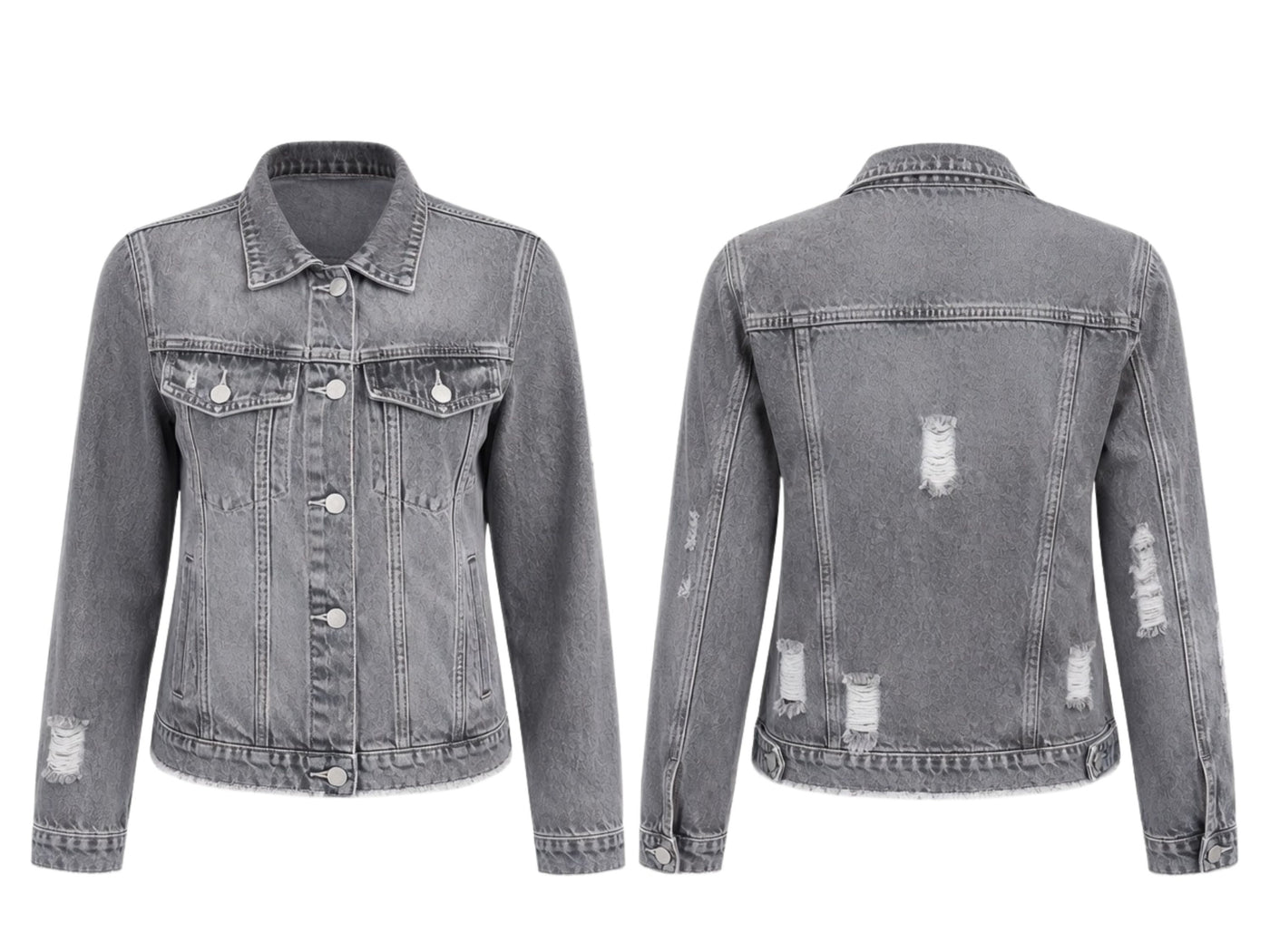 Wholesale Custom Grey Cropped Denim Jacket Manufacturer Private Label Distressed Jean Jacket