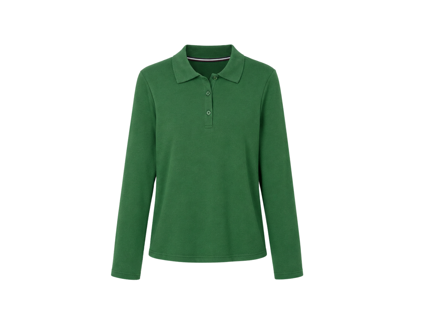 School Long Sleeve Fitted Picot Collar Polo Forest Green | B2B Low MOQ Wholesale