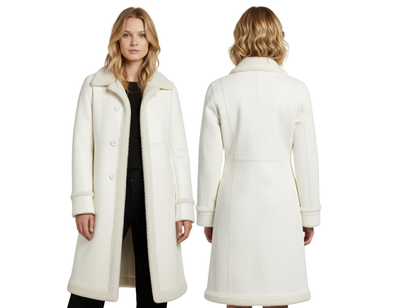 Women’s White Lambskin Leather Penny Lane Coat Wholesale Custom Private Label Shearling Outerwear Manufacturer