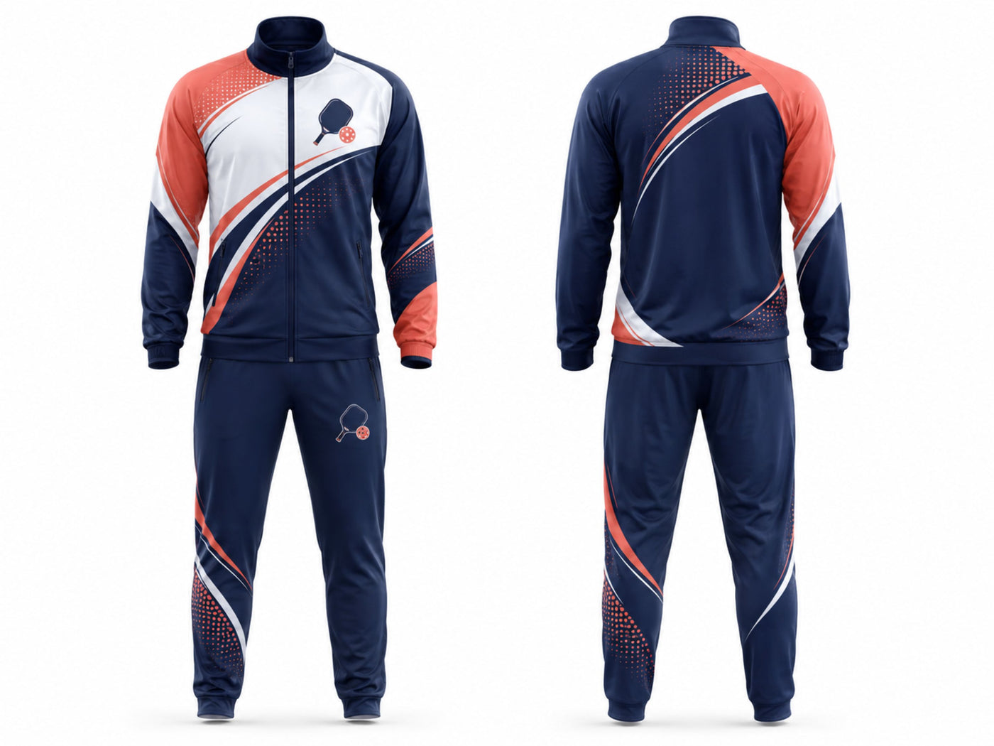 Custom Pickleball Warm-Up Set | Wholesale Pickleball Team Jacket and Pants | Navy Coral White | Apparels Bridge