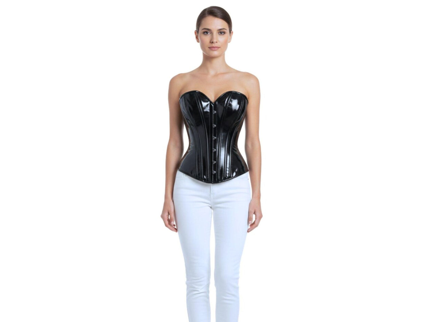 Glossy Black PVC Corset Wholesale | Overbust Bustier Top Private Label Manufacturer