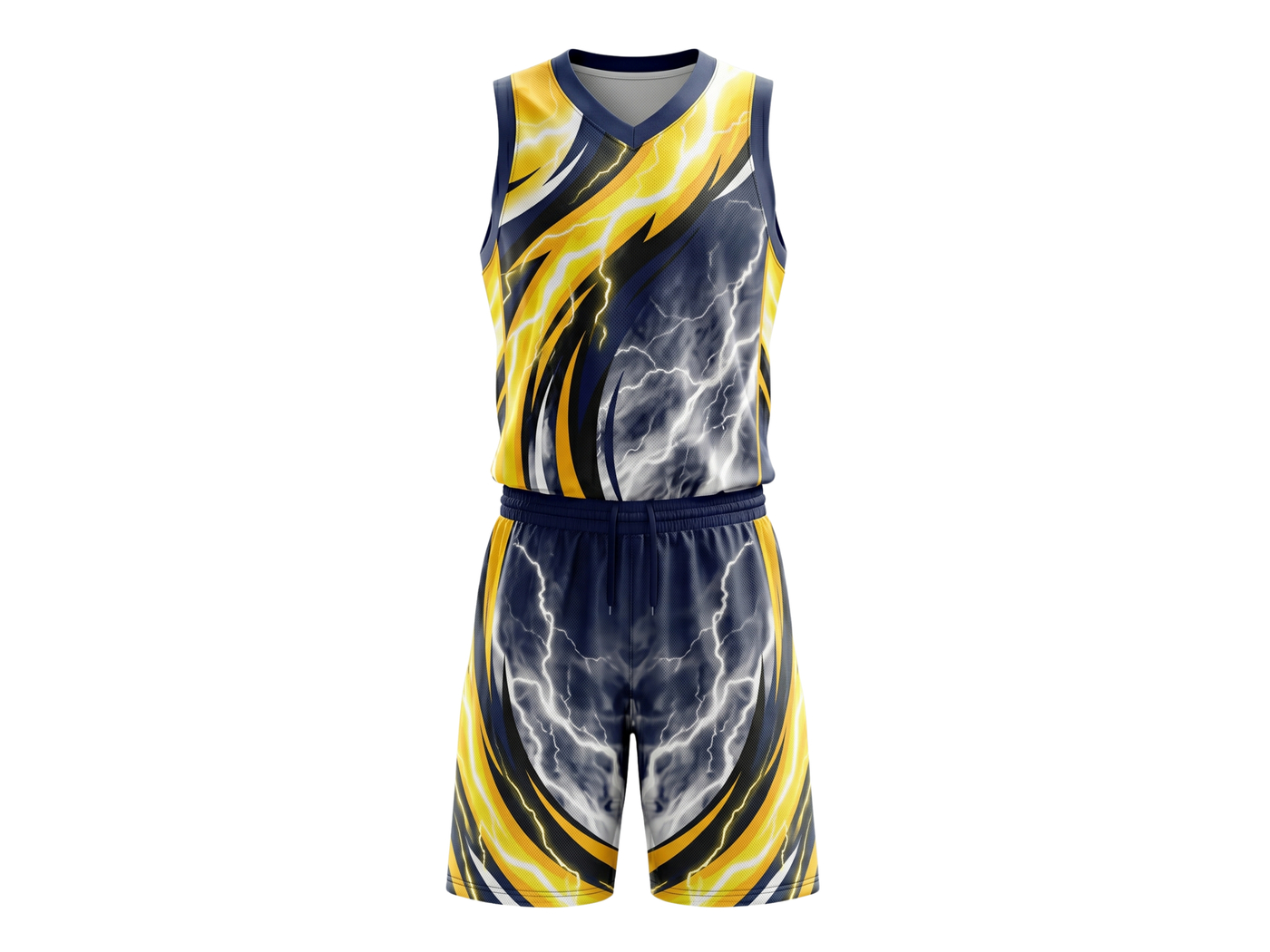 Custom Yellow, Navy Blue, Silver Gray & White Basketball Sublimated Uniform