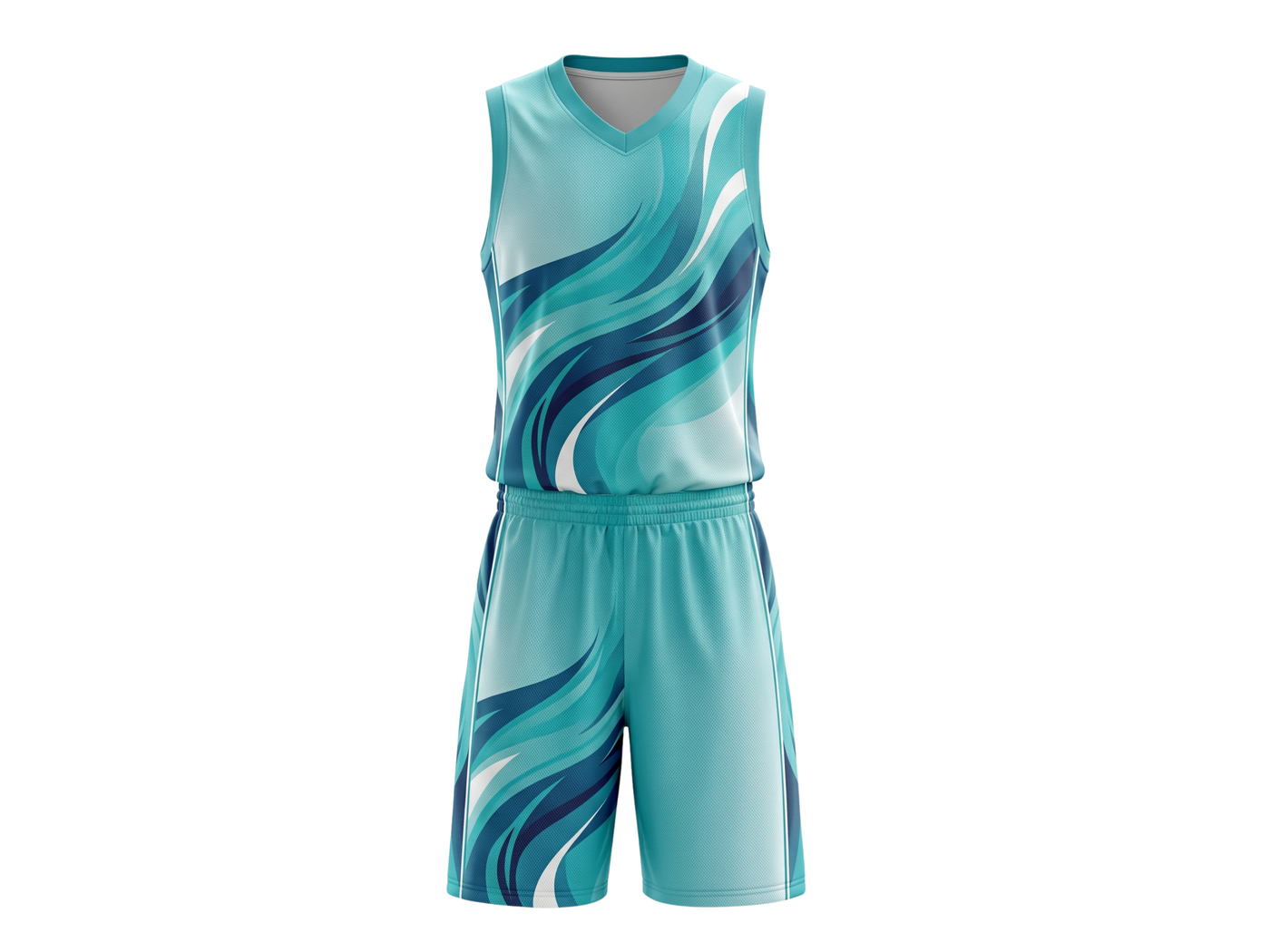 Custom Aqua, Teal, Navy Blue & White Basketball Sublimated Uniform