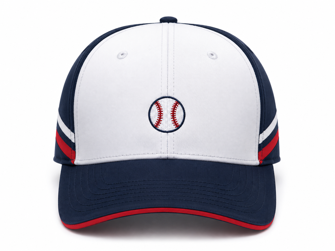 Custom White Navy Red Baseball Cap | Wholesale Team Hat for Bulk Orders and Private Label