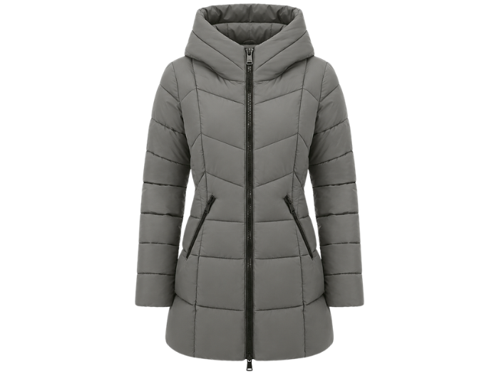 Women’s Grey Hooded Longline Puffer Jacket for B2B Winter