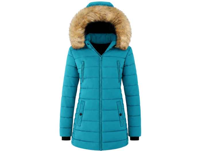 Wholesale Women’s Fur-Trim Hooded Eider Down Hybrid Puffer Jacket B2B Winter Jackets