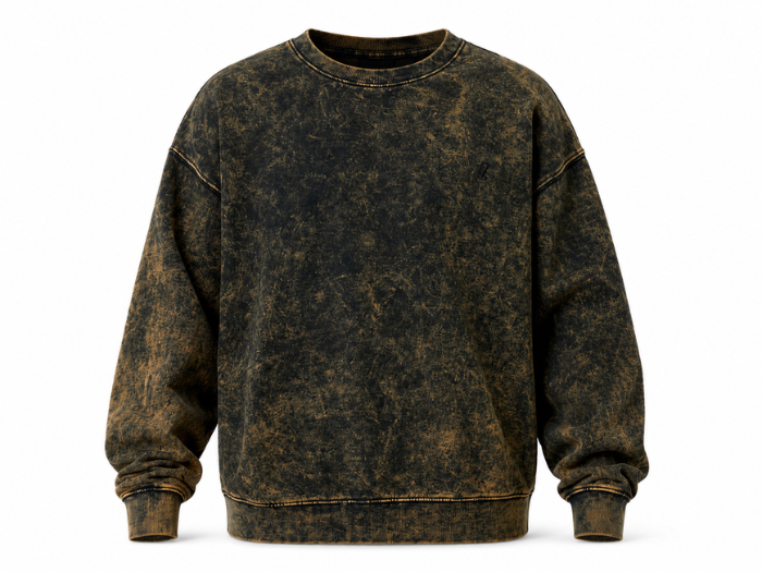 B2B Crewneck Sweatshirt Black Brown Acid Wash Low MOQ Manufacturer