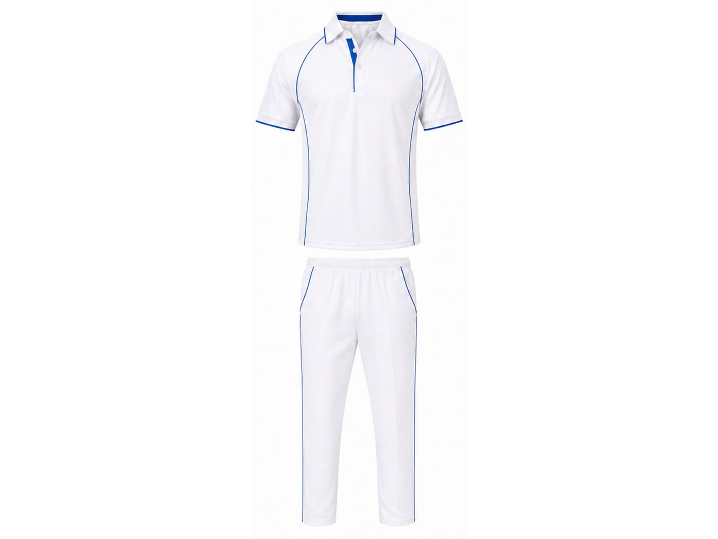 Custom Cricket White Uniform Set – Shirt & Trouser with Blue Accents