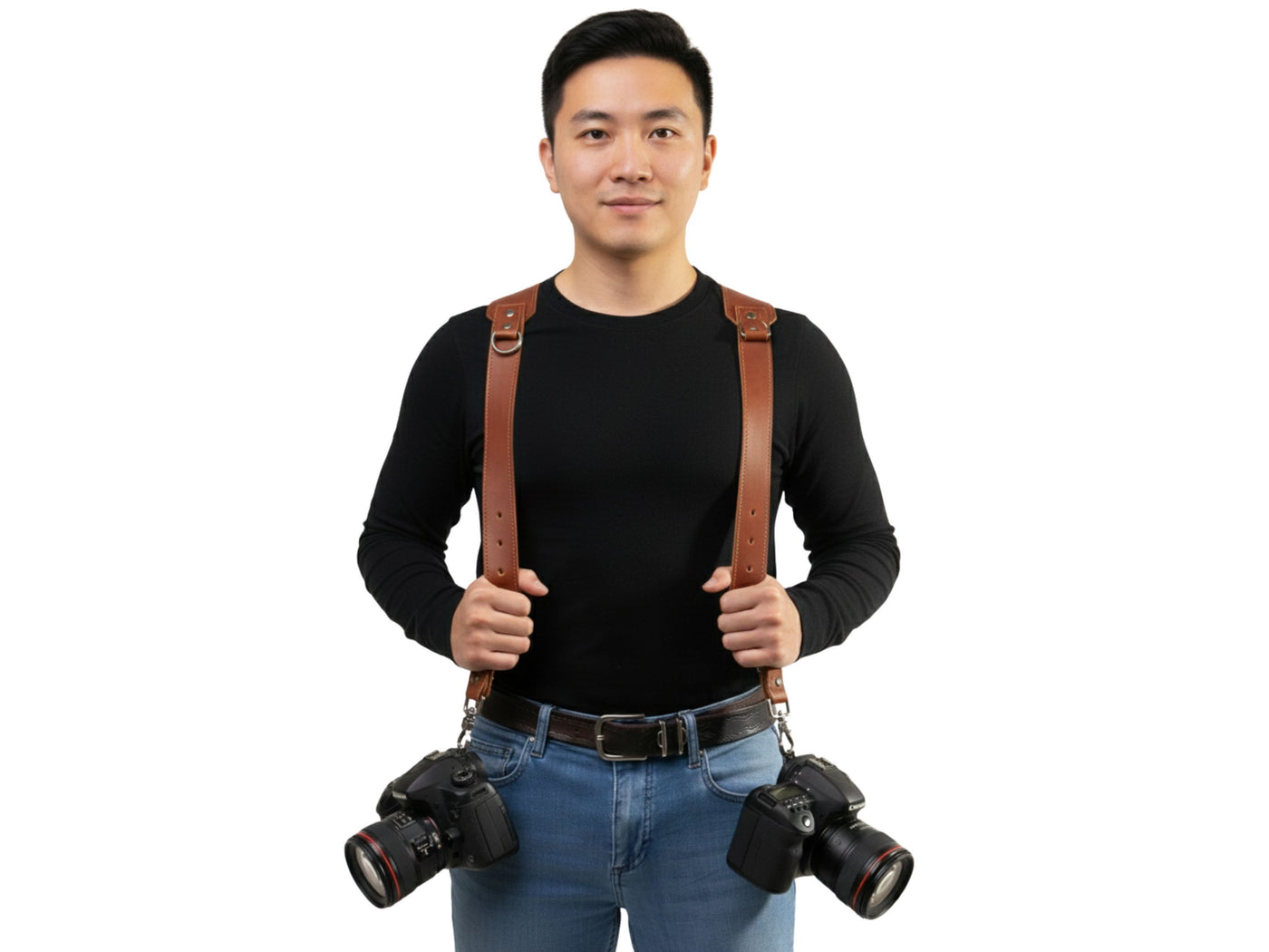 Dual Camera Leather Harness Wholesale | Custom Padded Photographer Strap Private Label Manufacturer