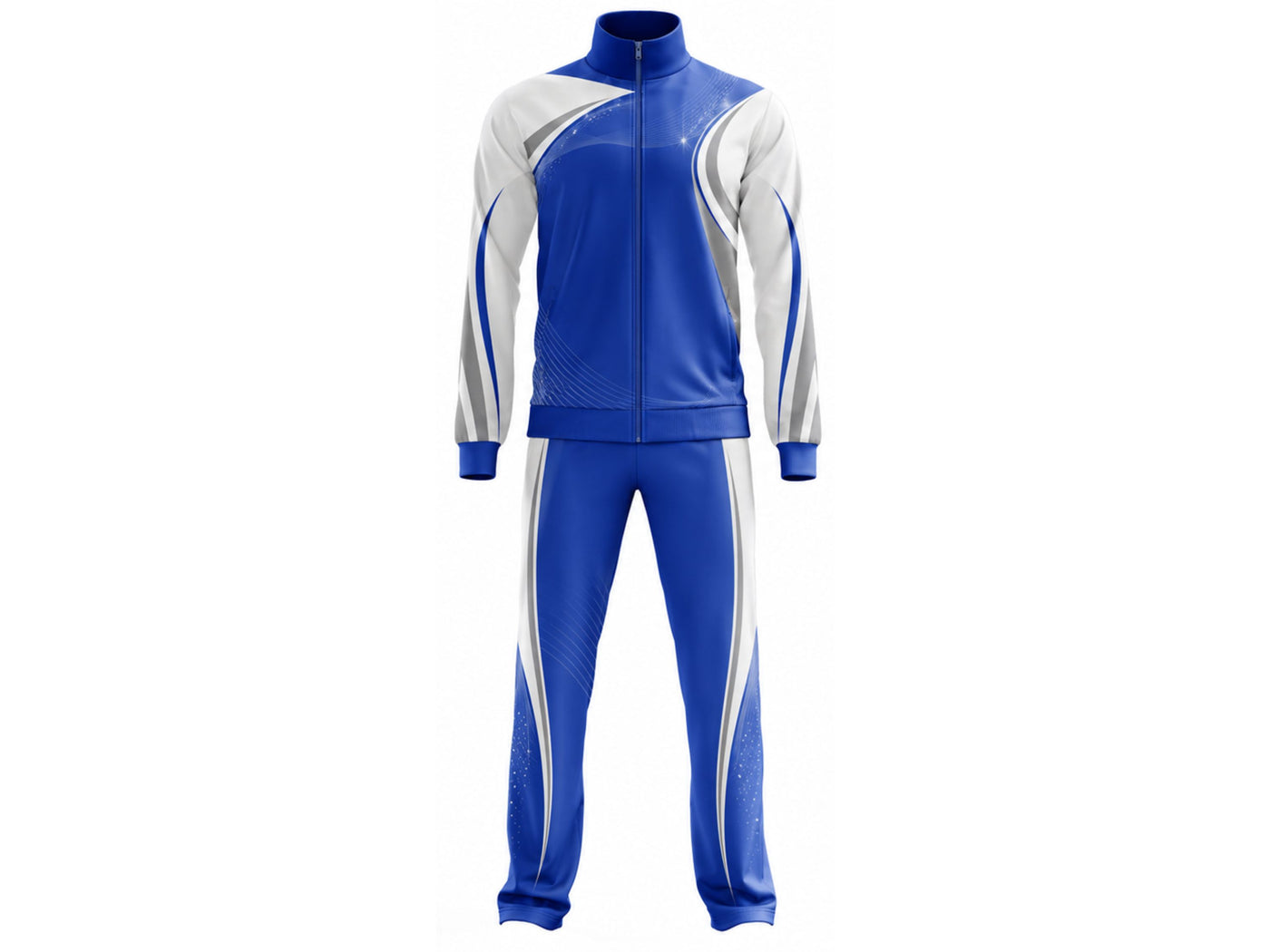 Custom Dance Team Warm-Up Set – White and Royal Blue B2B Wholesale Low MOQ Jacket and Pants Set