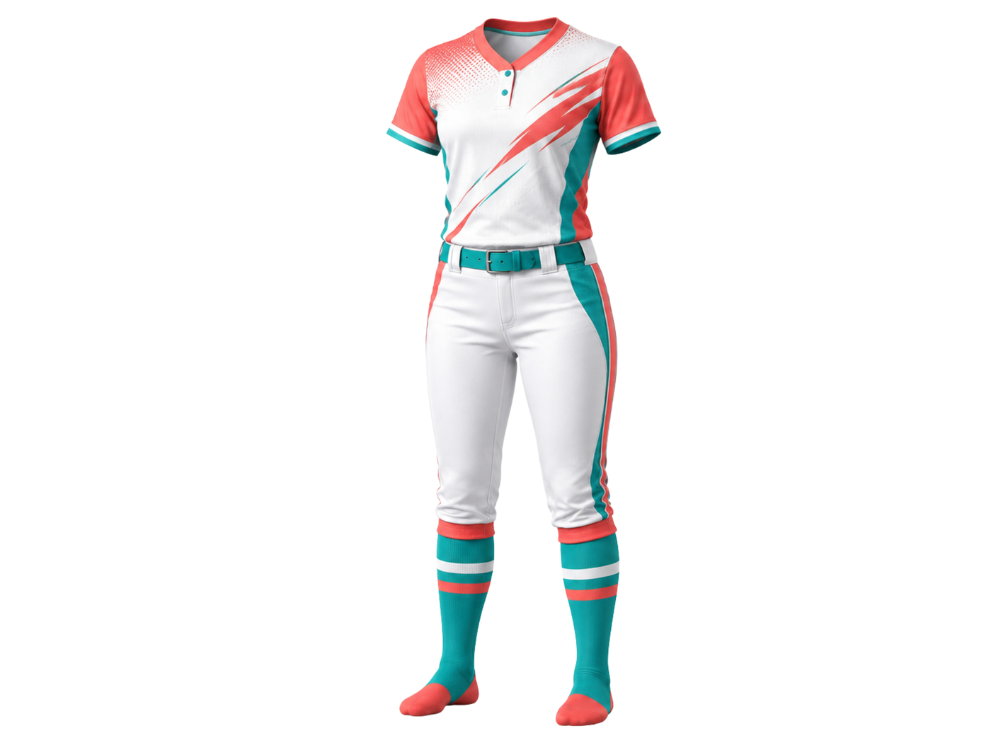 White/Teal/Orange Softball Uniform – Wholesale Bulk Team Kit, Low MOQ, B2B Performance Apparel