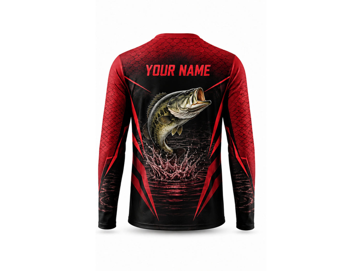 Custom Fishing Shirt | Wholesale Fishing Team Long Sleeve Shirt | Black Red Bass | Apparels Bridge