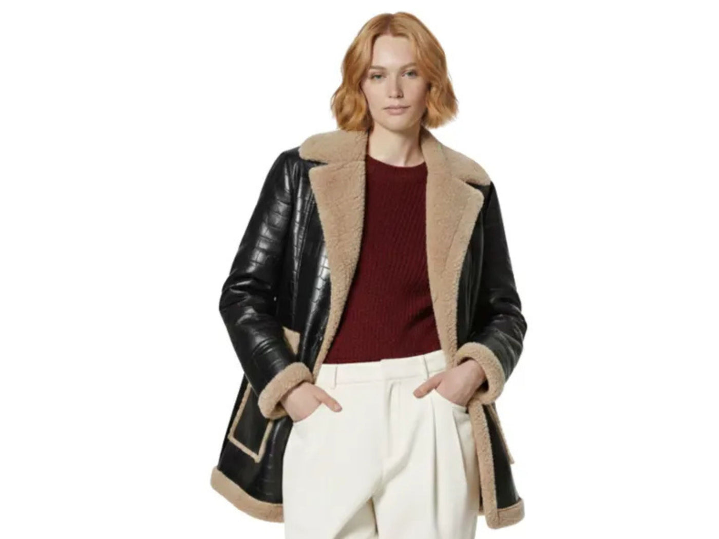 Black Crocodile Embossed Sheepskin Coat Wholesale | Women’s Faux Shearling Winter Jacket Manufacturer