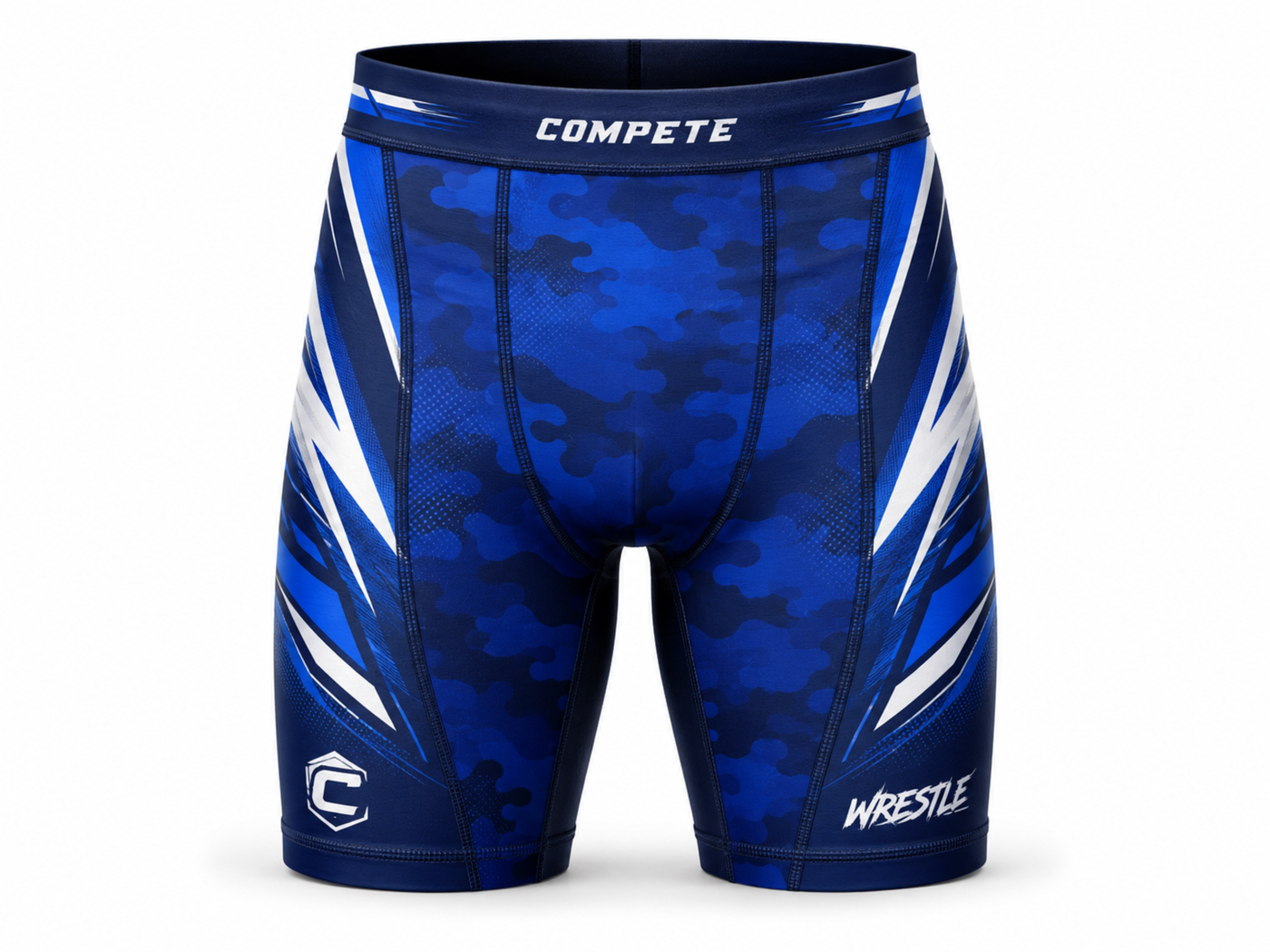 Custom Wrestling Compression Shorts | Wholesale Wrestling Team Shorts | Blue White | Apparels Bridge