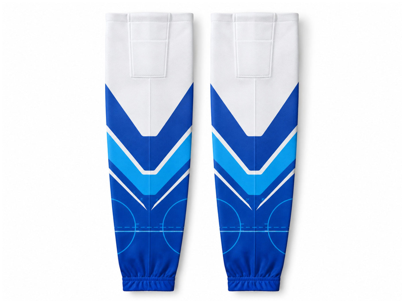 Custom Ice Hockey Socks – White Blue Sublimated Team Hockey Socks for Wholesale Orders