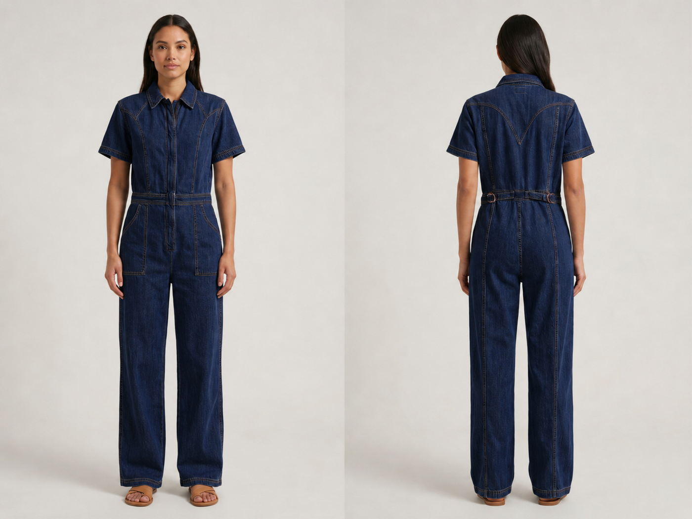 Wholesale Custom Dark Navy Denim Jumpsuit Manufacturer Private Label Zip Front Boilersuit
