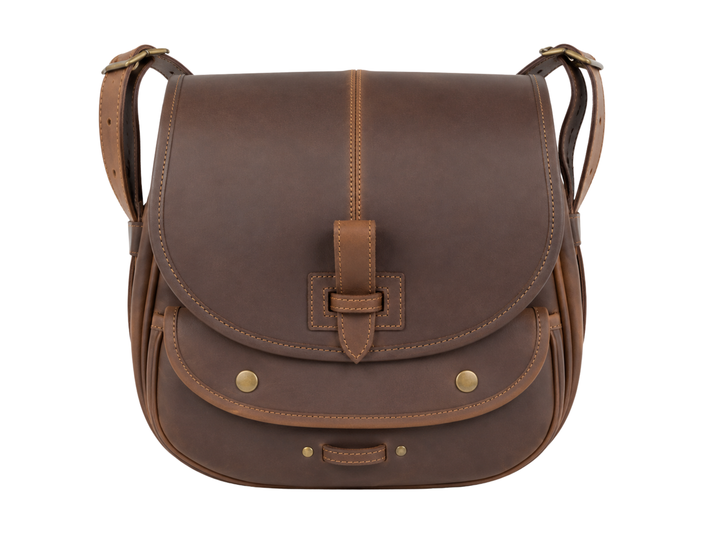 Rounded-Flap Hunting Leather Shoulder Bag – Dark Brown | B2B Low MOQ