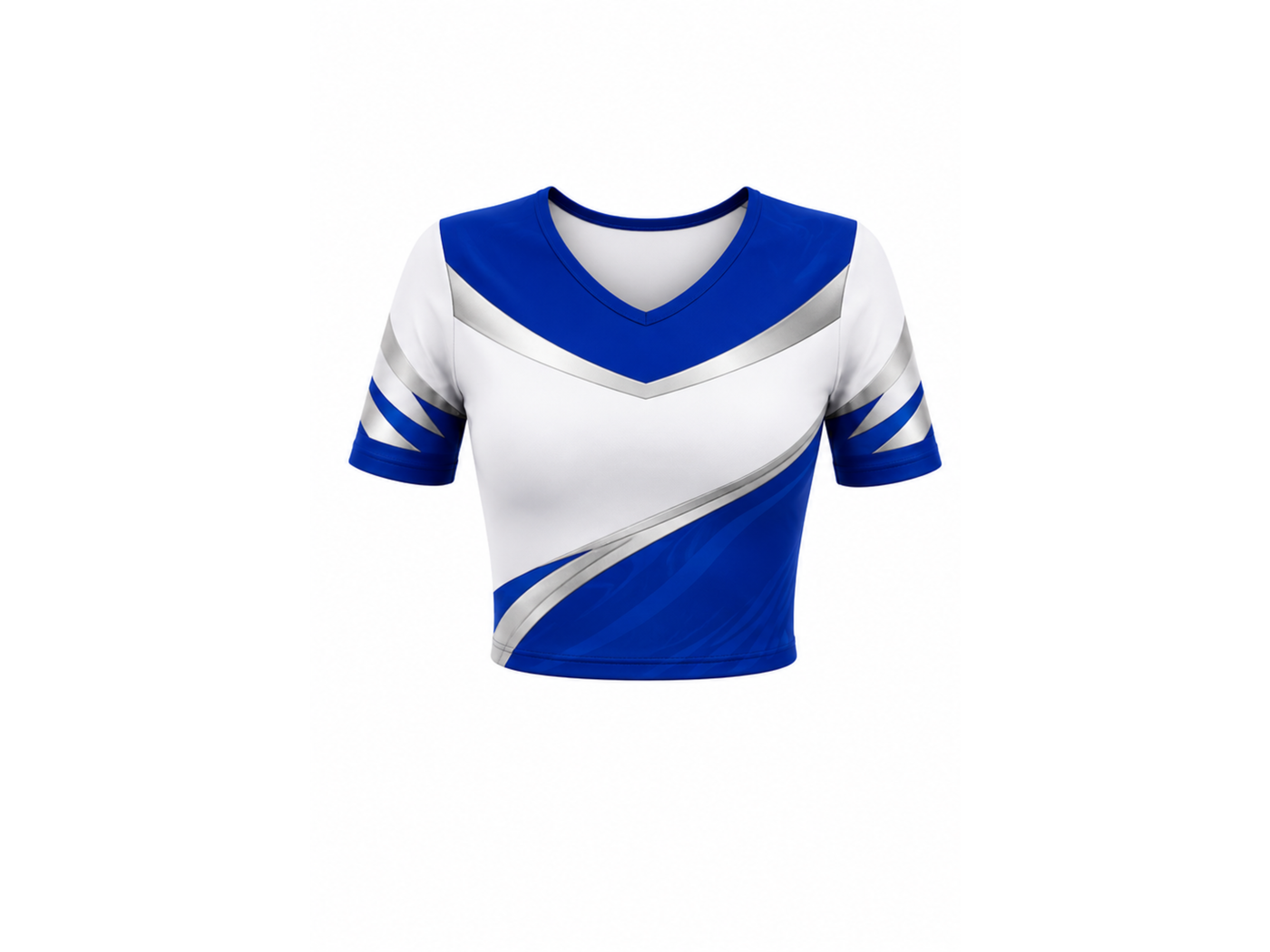 Custom Cheerleading Jersey Blue & White Short Sleeve Top, Wholesale Bulk, Low MOQ