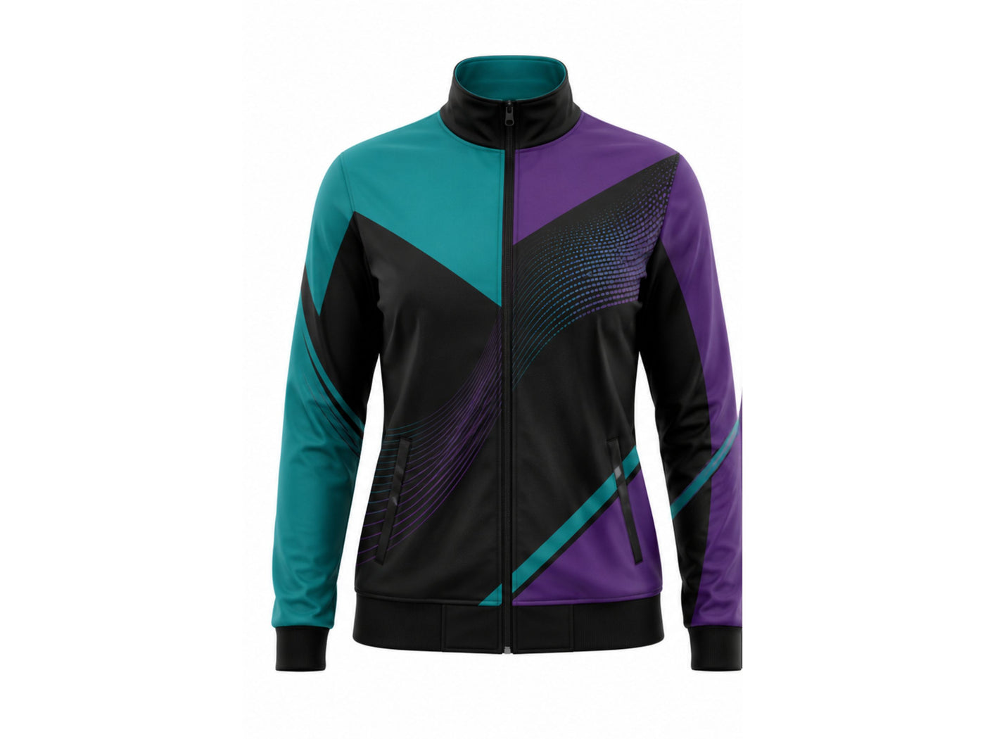 Custom Dance Team Jacket – Black, Teal and Purple B2B Wholesale Low MOQ Full-Zip Studio Jacket