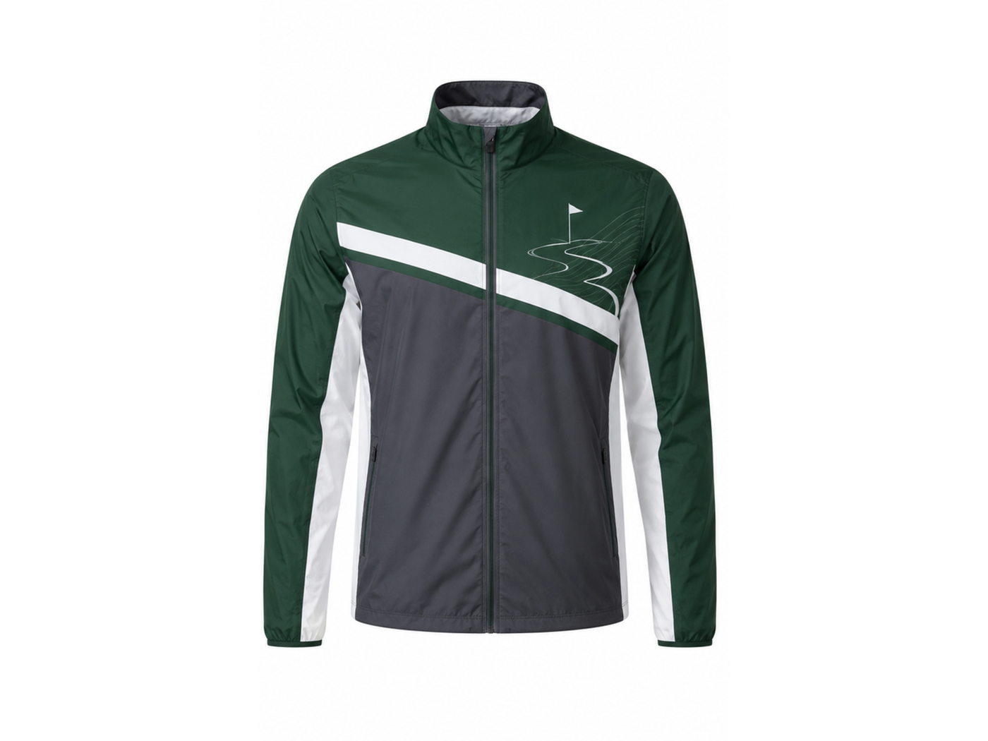 Custom Golf Rain Jacket | Wholesale Golf Club Windbreaker Jacket | Forest Green Charcoal White | Apparels Bridge