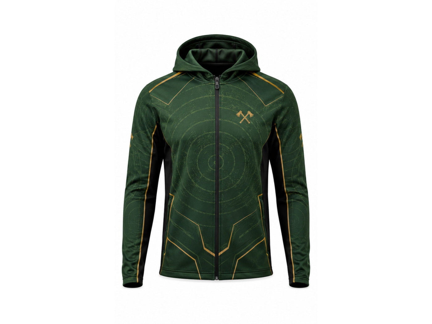 Custom Forest Green Sublimated Axe Throwing Full-Zip Hoodie – Venue Teamwear