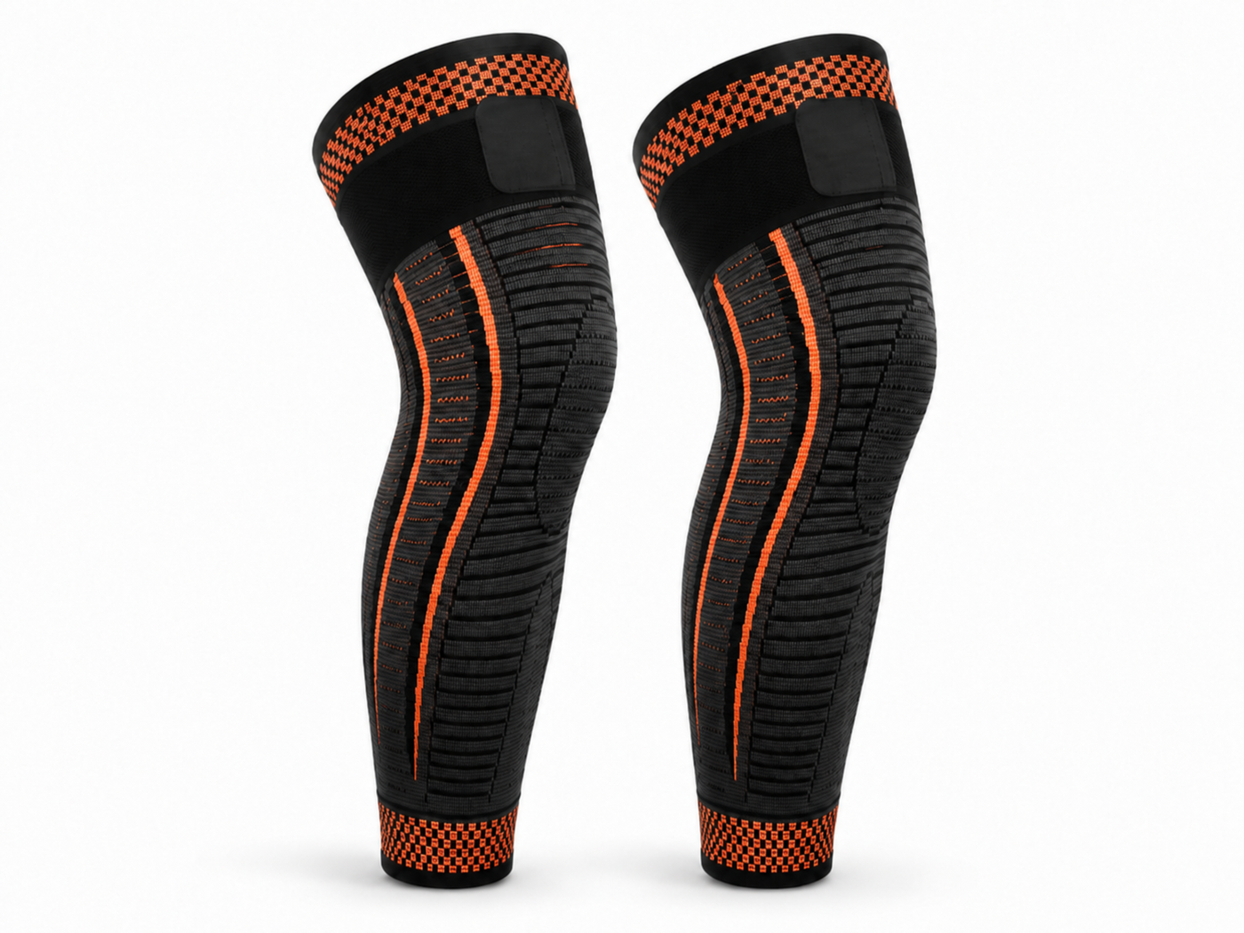 Custom Powerlifting Knee Sleeves | Wholesale Long Knee Compression Sleeves | Black Orange | Apparels Bridge