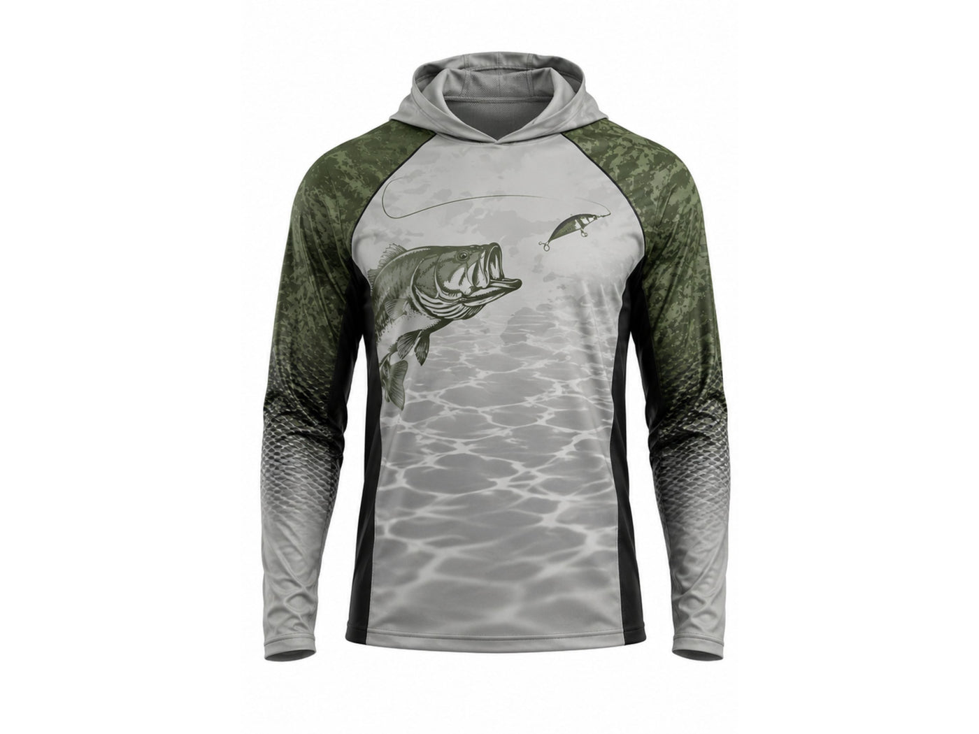 Custom Fishing Hooded Wholesale Fishing Shirt Grey Olive Green Apparels Bridge