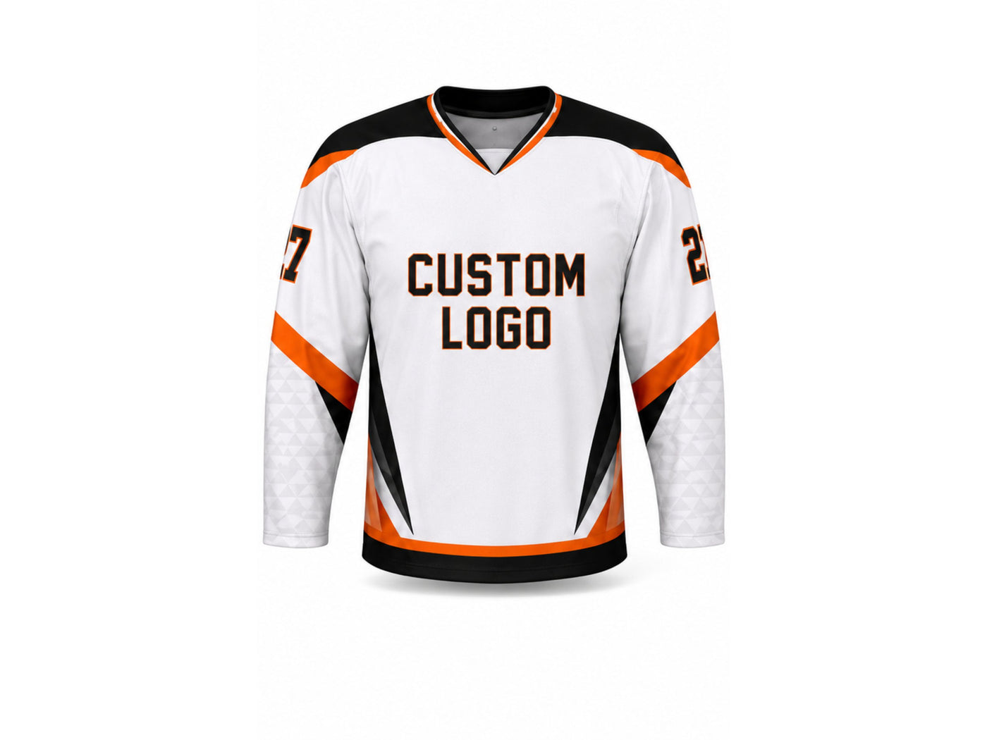 Custom Home Away Ice Hockey Jersey – White Orange Black Sublimated Hockey Team Jersey Wholesale