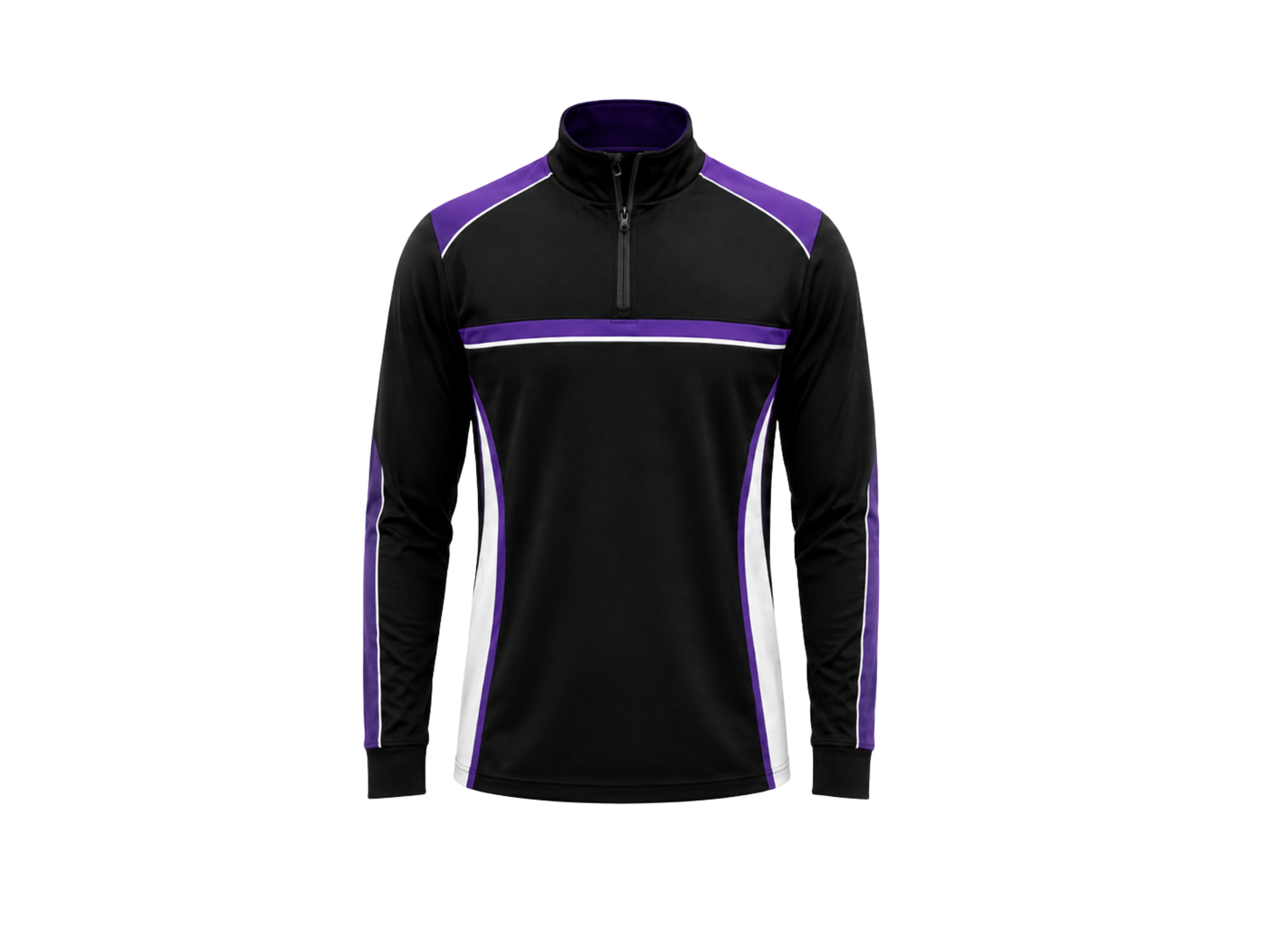 Custom Bowling Alley Staff Quarter-Zip – Black Purple Sublimated Uniform Top