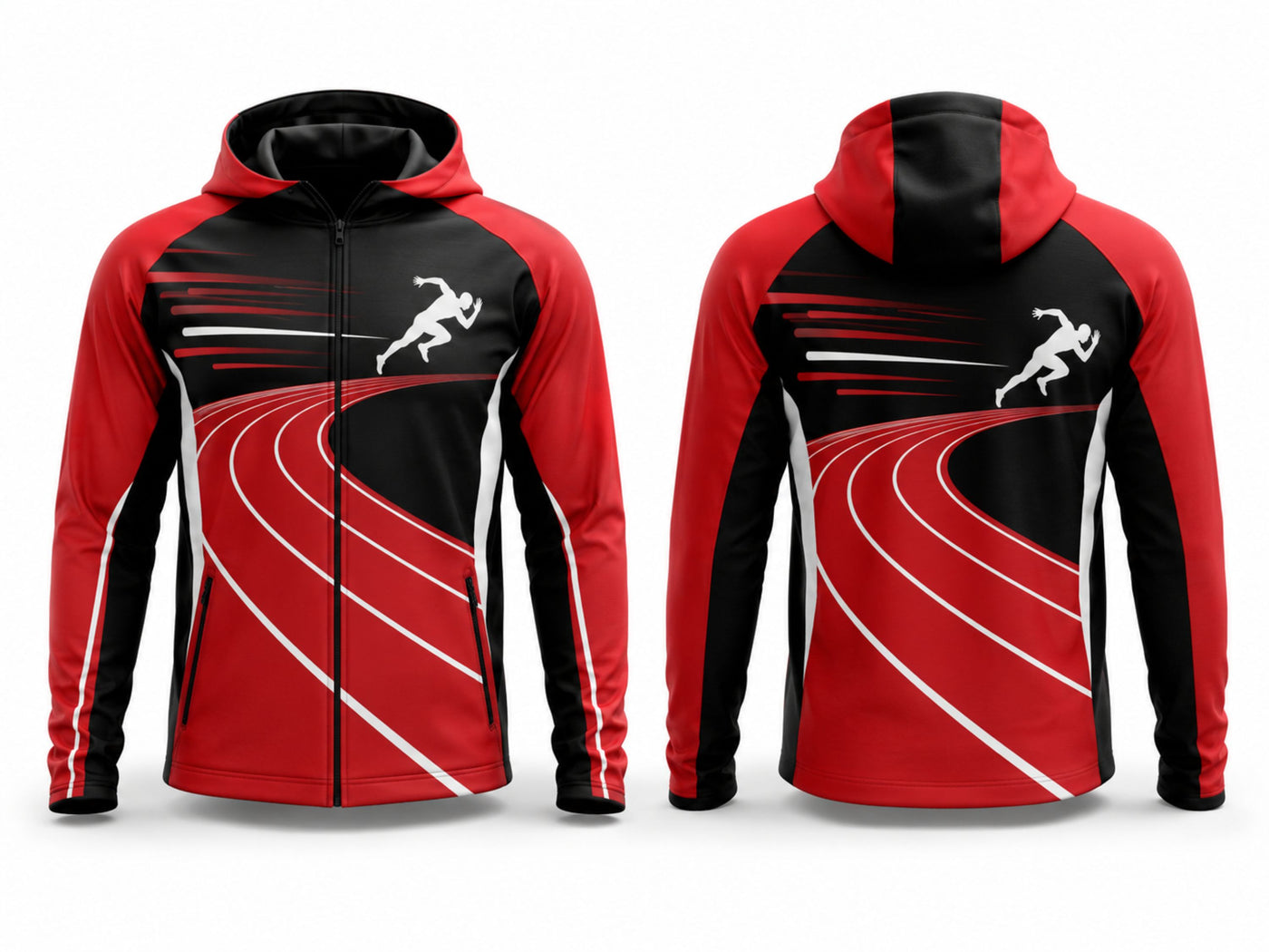 Track and Field Hoodie – Red, Black and White Custom Wholesale Teamwear