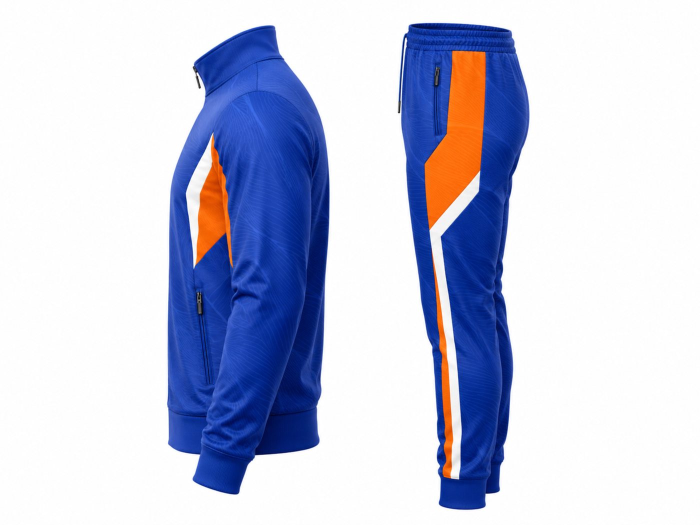Custom Training and Lifestyle Tracksuit | Wholesale Jogging Suit Set | Royal Blue Orange White | Apparels Bridge
