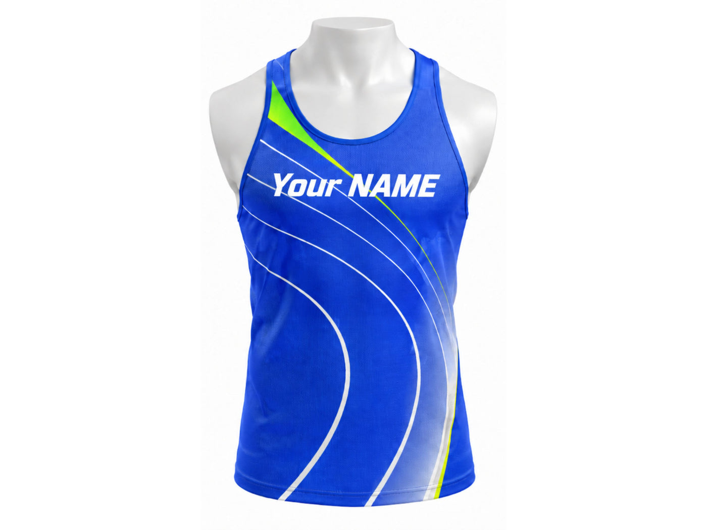 Custom Track & Field Running Singlet | Wholesale Athletics Vest | Blue White Green | Apparels Bridge