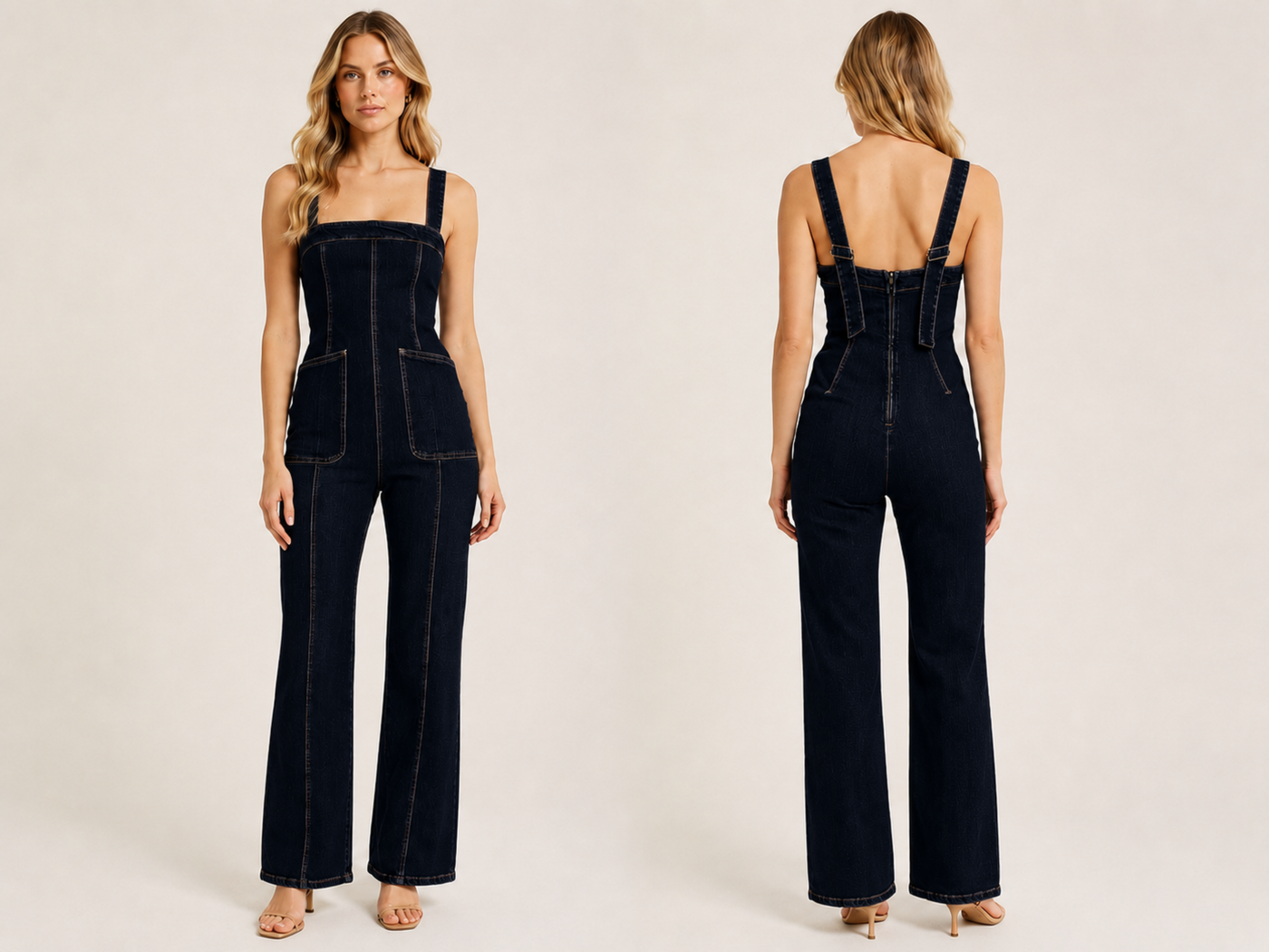 Wholesale Custom Black Denim Corset Jumpsuit Manufacturer Private Label Flare Overalls