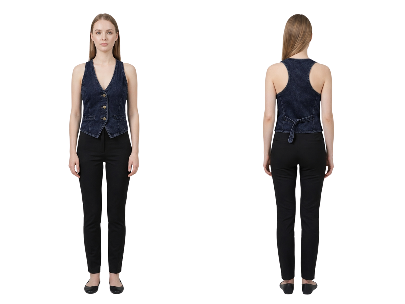 Wholesale Custom Dark Navy Denim Vest Manufacturer Private Label V Neck Jean Waistcoat