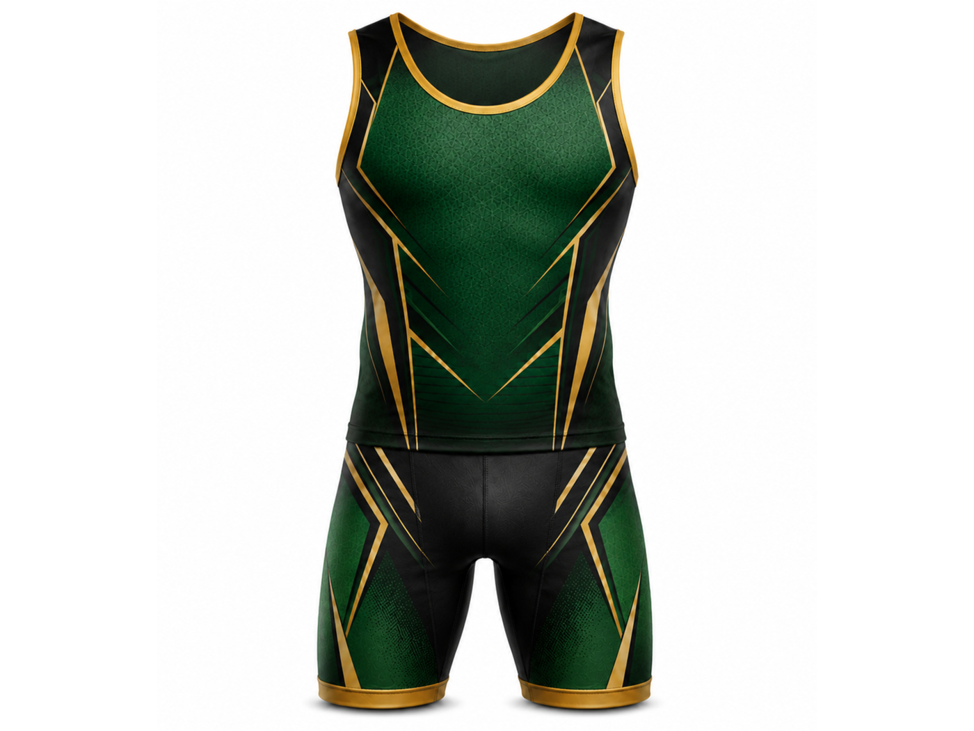 Custom Wrestling Singlet | Wholesale Two Piece Wrestling Uniform | Green Black Gold | Apparels Bridge