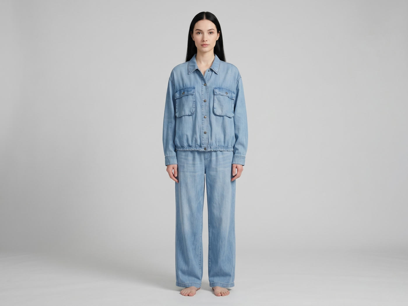 Wholesale Custom Light Blue Denim Jacket Manufacturer Private Label Relaxed Utility Jacket